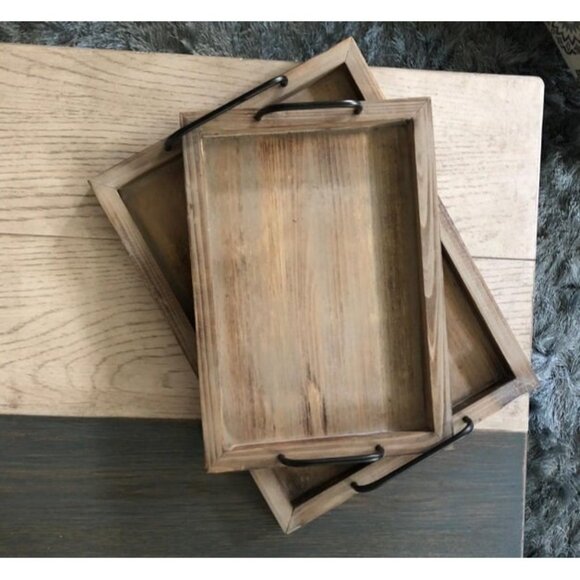 New Rustic Vintage Food Serving Trays (Set of 2) | Nesting Wooden Board - Picture 2 of 2